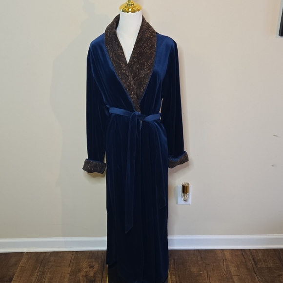 Vintage Kimberly Gale Sapphire Blue Velvet Paisley Peacock Robe Medium - Picture 2 of 6